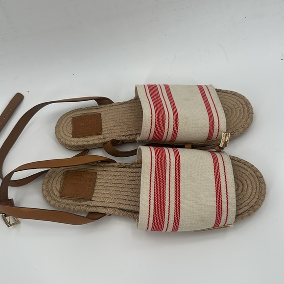 Tory Burch Espadrille‎ Sandal Awning Ivory Red 10 - Picture 2 of 7